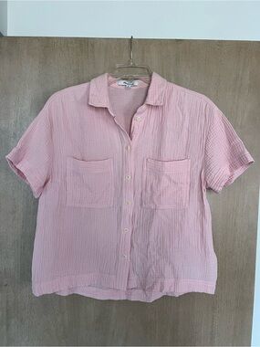 Madewell Light Pink Short-Sleeve Button-Up Shirt - Casual Cotton Gauze